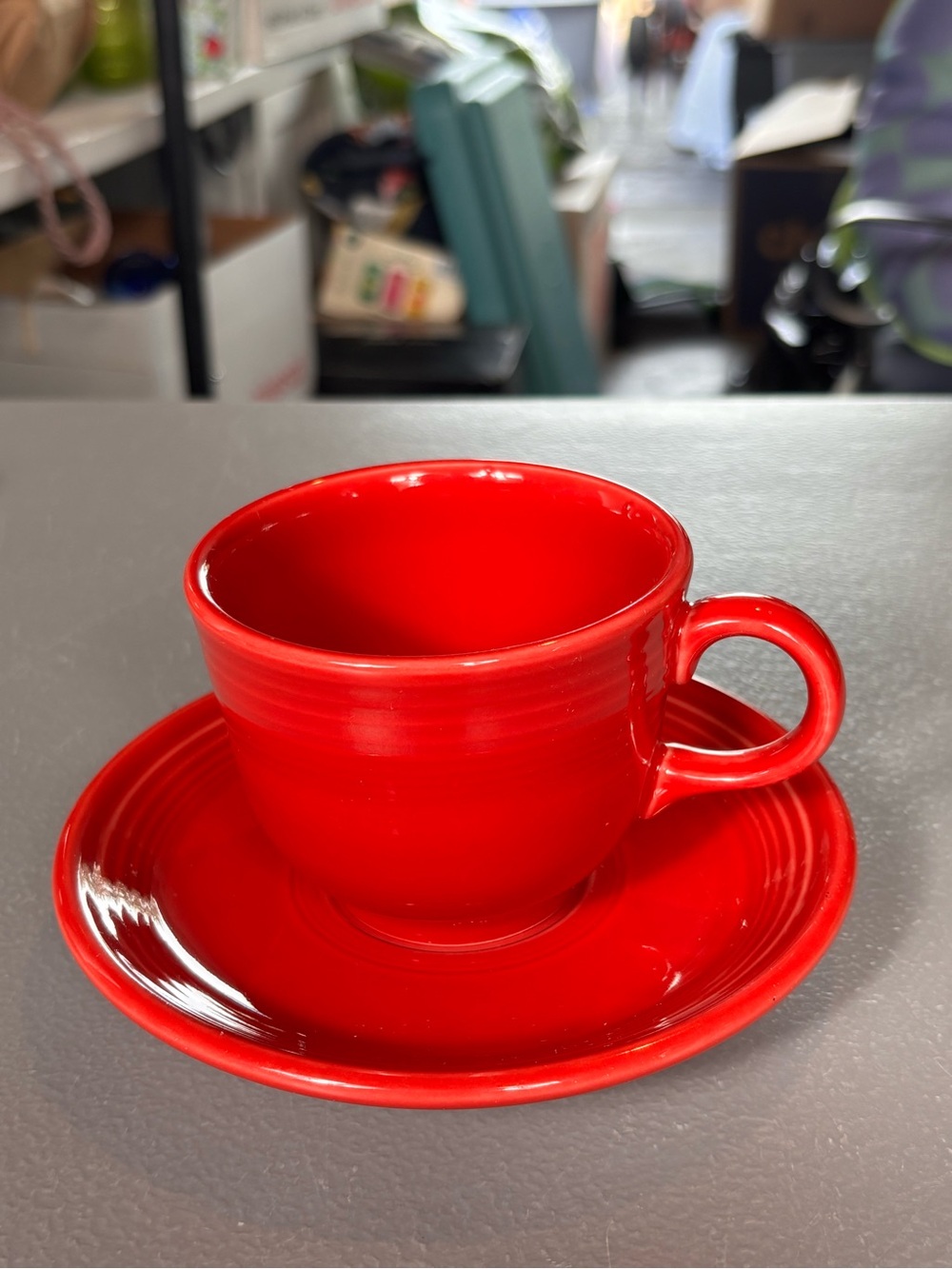 Fiesta Scarlet Red Flat Cup & Saucer Set Homer Laughlin USA
